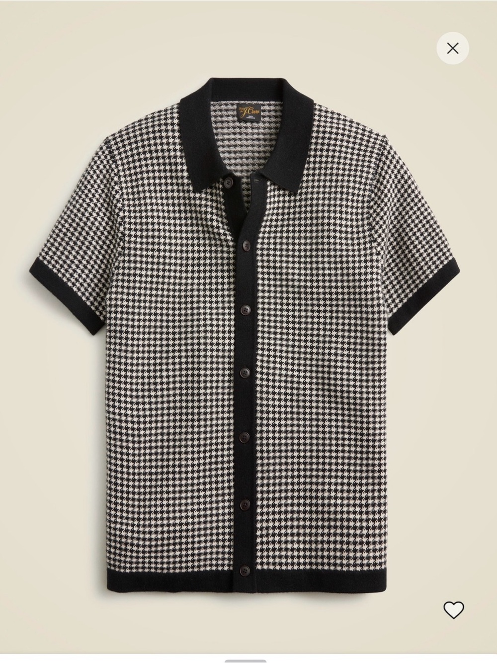 J. Crew Black & White Houndstooth Short-Sleeve Cardigan